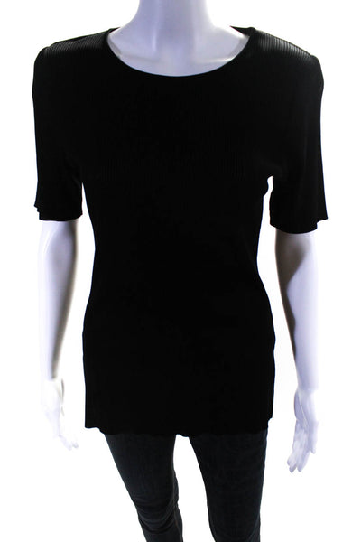 Exclusively Misook Womens Boat Neck Short Sleeve Shirt Top Black Size S