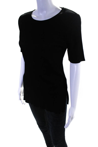 Exclusively Misook Womens Boat Neck Short Sleeve Shirt Top Black Size S
