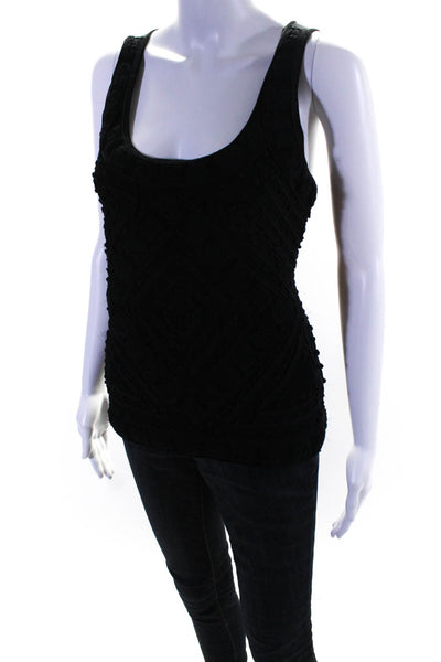 Magaschoni Womens Solid V Neck Embroidery Detail Tank Blouse Black Size Medium