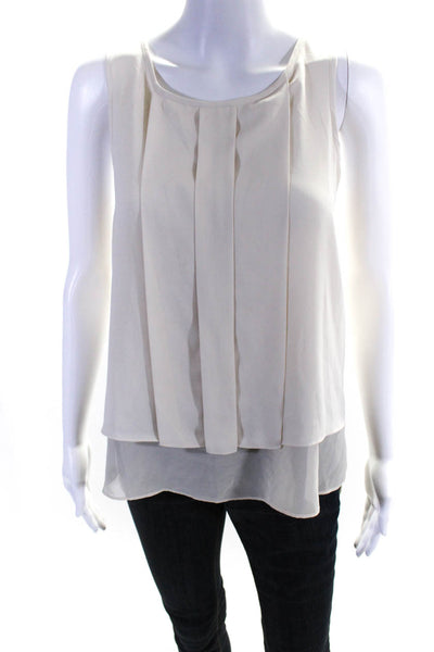 HD In Paris Womens Tank Back Slit Pleated Tiered Blouse Cream Beige Size 10
