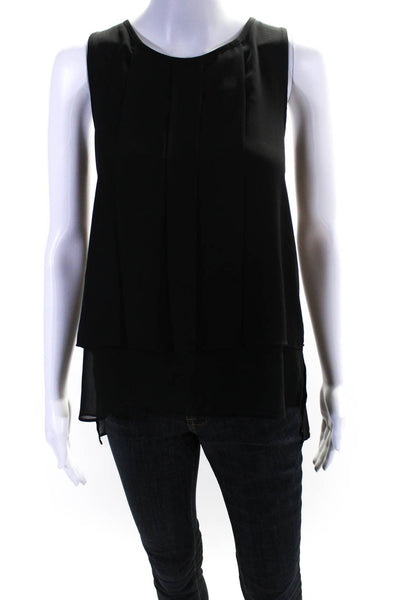 HD In Paris Womens Slit Pleated Flowy Tiered Sleeveless Blouse Black Size 10
