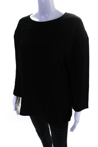 Brooks Brothers Womens Solid Zip Quarter Sleeve Knit Blouse Black Size 10