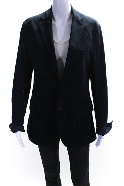 ELEVENTY Womens Solid Knit Two Button Flap Pocket Blazer Jacket Blue Size 48