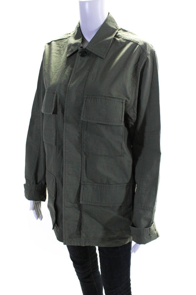 J Crew Womens Cotton Collared Button Up Cargo Blouse Top Shacket Green Size Sg