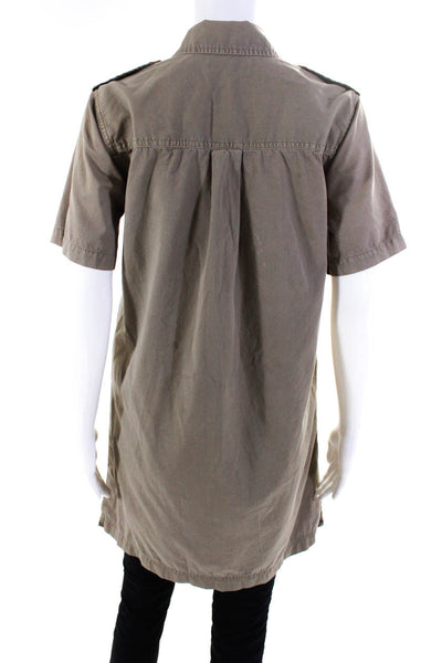 Madewell Womens Cotton Collared Two Pocket Short Sleeve Tunic Top Brown Size S