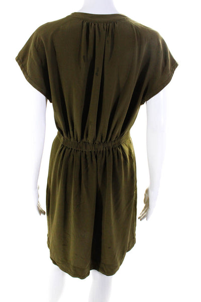 Madewell Womens Silk Round Neck Cap Sleeve Knee-Length Dress Olive Green Size 2