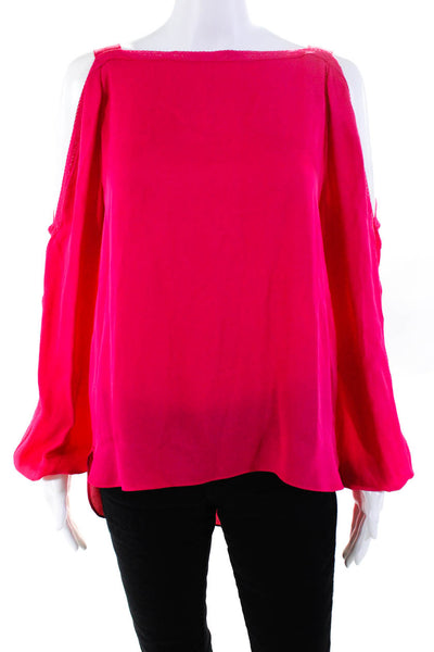 Elie Tahari Women's Square Neck Cold Shoulder Long Sleeves Blouse Pink Size S