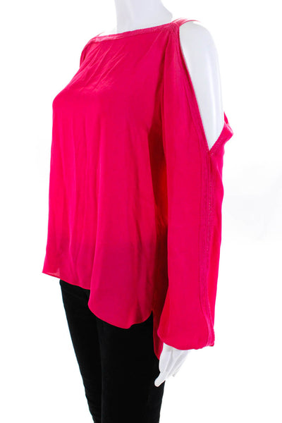 Elie Tahari Women's Square Neck Cold Shoulder Long Sleeves Blouse Pink Size S