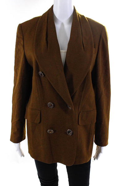 BASLER Womens 100% Wool Decorative Six Button Shawl Lapel Blazer Brown Size 36