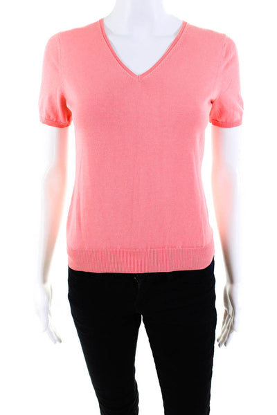 346 Brooks Brothers Womens Knit V Neck Short Sleeved Sweater Top Coral Size S