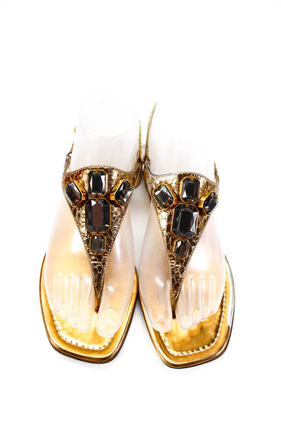 Prada Womens Leather Jeweled Thong Slingbacks Sandals Gold Size 36.5 6.5