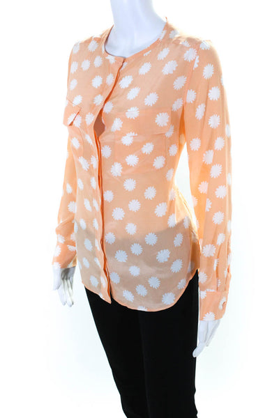 Equipment Femme Womens Silk Floral Buttoned Down Collared Top Orange Size XS