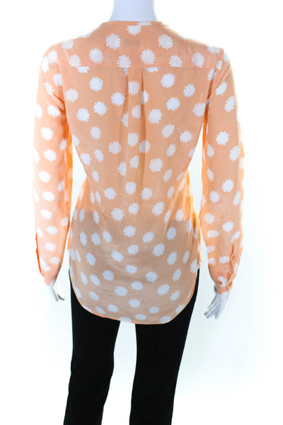 Equipment Femme Womens Silk Floral Buttoned Down Collared Top Orange Size XS
