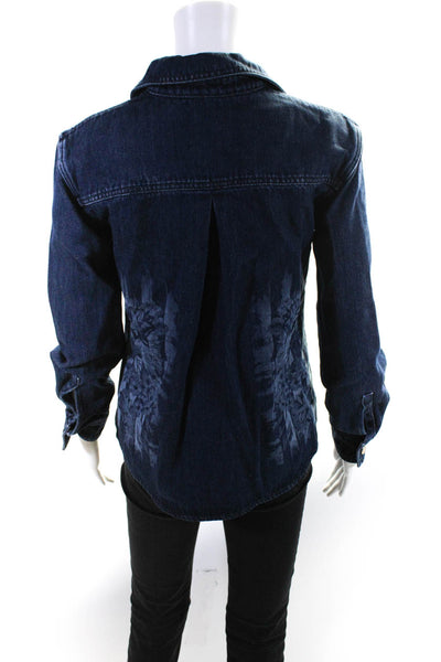 Alberta Ferretti Womens Button Front Collared Floral Jean Jacket Blue Size 2