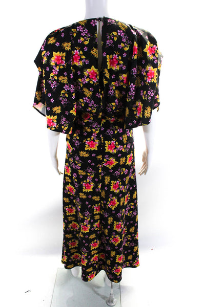 Dodo Bar Or Womens Half Sleeve V Neck Floral Long Dress Black Pink Yellow Size 8