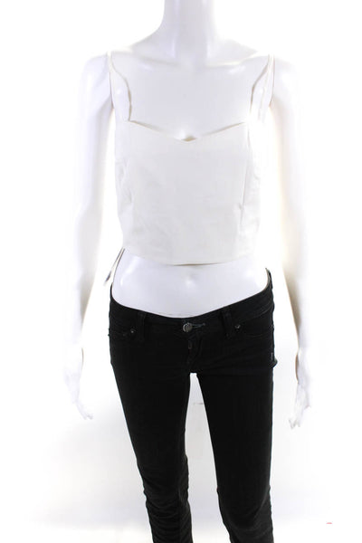 Theory Womens Cotton Side Zipped Cropped Sleeveless Darted Tank Top White Size M