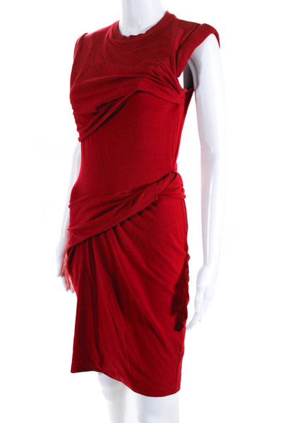 Carven Womens Gathered Jersey Sleeveless Sheath Dress Red Size Medium