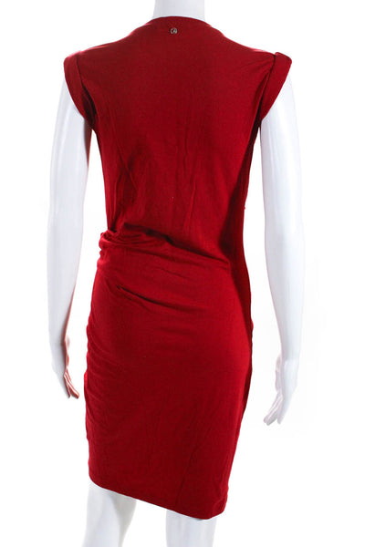 Carven Womens Gathered Jersey Sleeveless Sheath Dress Red Size Medium