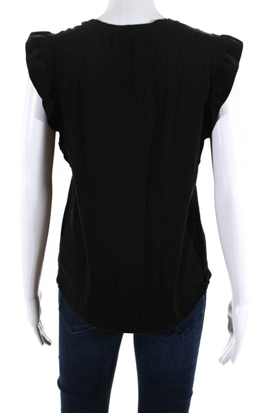 Sandro Womens Sleeveless Ruffle Crew Neck Top Tee Shirt Black Size 11