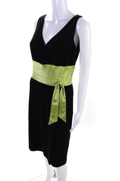 Kay Unger Womens V Neck High Waist A Line Dress Black Lime Green Size 10