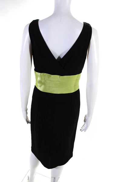 Kay Unger Womens V Neck High Waist A Line Dress Black Lime Green Size 10