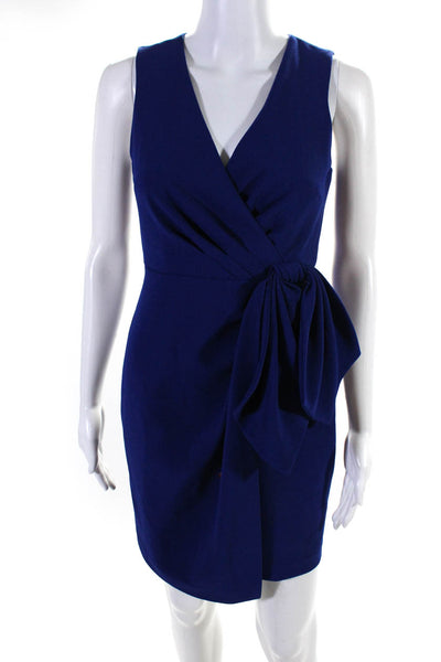 Eliza J Womens Sleeveless Bow Waist V Neck Dress Blue Size Petite