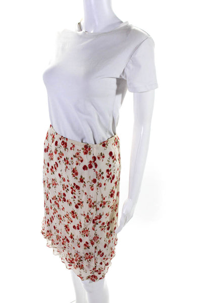 Searle Womens Elastic Waistband Silk Rose Pencil Skirt White Red Size 2