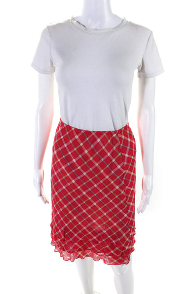 Searle Womens Elastic Waistband Plaid A Line Skirt Pink White Green Size 2