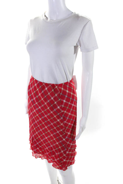 Searle Womens Elastic Waistband Plaid A Line Skirt Pink White Green Size 2