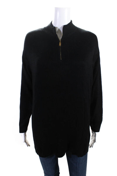 St. John Sport Womens Oversize Quarter Zip Pullover Sweater Black Size Small