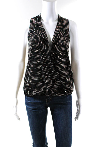 L'Agence Womens Solid Studded Flap Collar V Neck Sleeveless Blouse Black Size XS