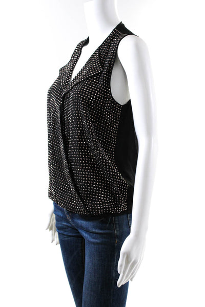 L'Agence Womens Solid Studded Flap Collar V Neck Sleeveless Blouse Black Size XS