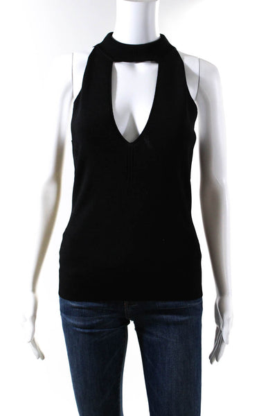 Intermix Womens Solid Turtleneck Deep V Sleeveless Knit Blouse Black Size Medium