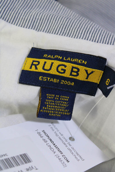 Ralph Lauren Rugby Womens Cotton Striped Print Blazer Jacket  Blue White Size 6