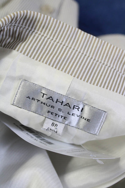 Tahari Levine Womens Cotton Striped Print Two Button Blazer White Gray Size 8P