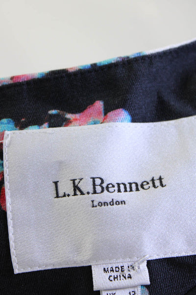 L.K Bennett Womens Round Neck Short Sleeves A-Lined Line Midi Black Floral Dress