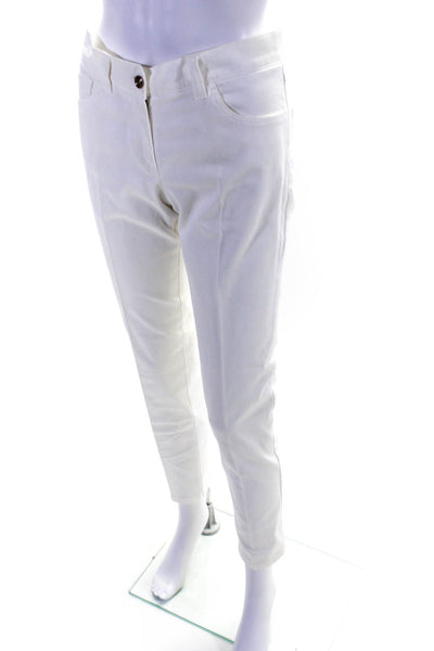 Gunex Womens Cotton Pleated Buttoned Slim Straight Casual Pants White Size 4