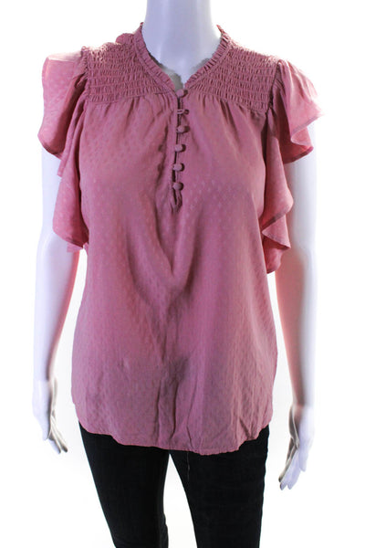 Paige Womens Woven Flutter Sleeve 1/2 Button Up Blouse Top Pink Size M