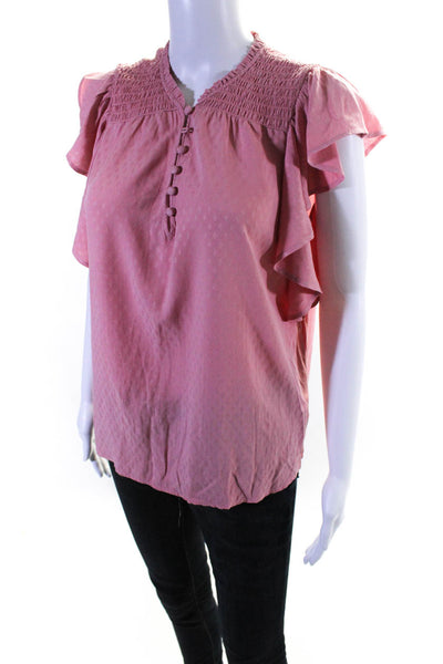 Paige Womens Woven Flutter Sleeve 1/2 Button Up Blouse Top Pink Size M