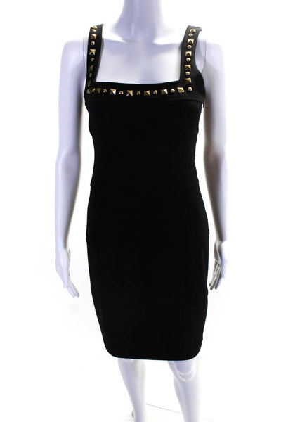 Cache Womens Studded Trim Square Neck Bandage Sheath Dress Black Size 4