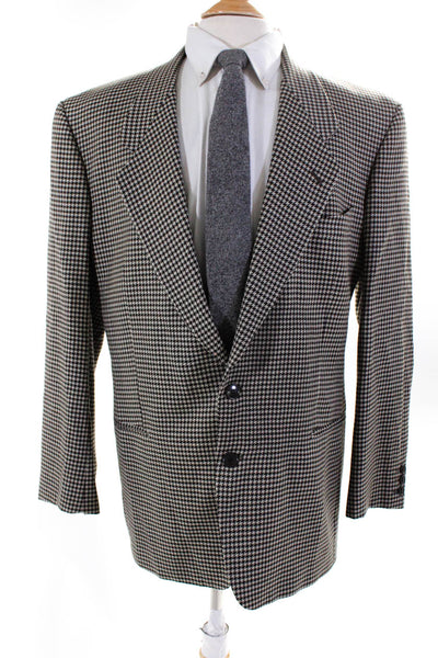Mani Mens Wool Houndstooth Two Button Besom Pocket Suit Jacket Brown Size 42