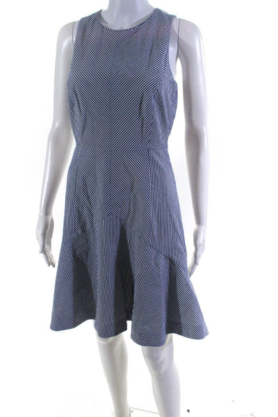 J Crew Womens Cotton Striped Print Sleeveless Skater Dress White Blue Size 0
