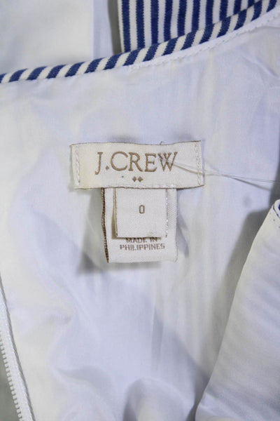 J Crew Womens Cotton Striped Print Sleeveless Skater Dress White Blue Size 0