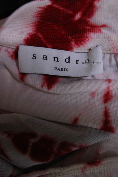 Sandro Womens Red Cotton Tie Dye Tie Front Crew Neck Tee Top Size 1