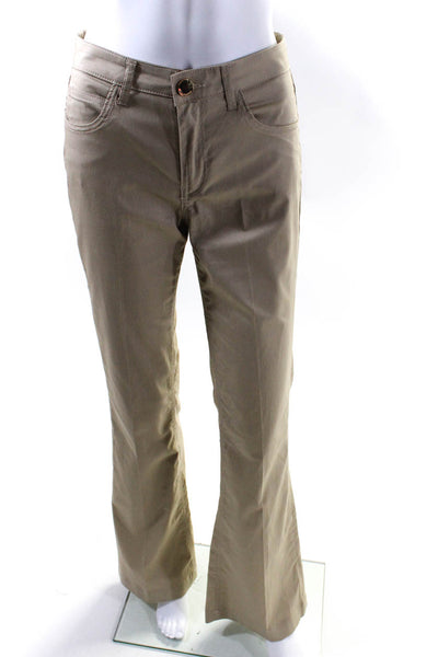 O'lautrechose Womens Cotton Mid-Rise Flared Hem Pants Trousers Beige Size 44