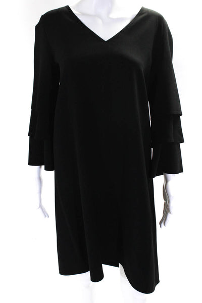 Lafayette 148 New York Women's V-Neck 3/4 Sleeves Shift Midi Dress Black Size M