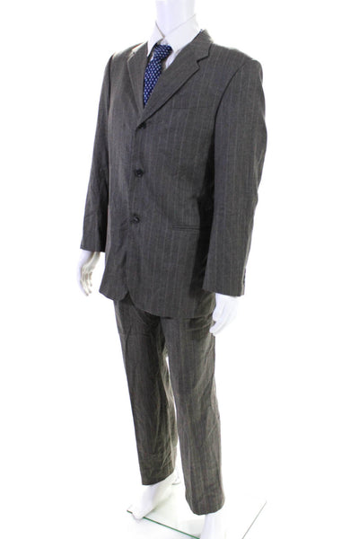 Donna Karan Signature Mens Wool Pinstripe Print Three Button Suit Gray Size 40R