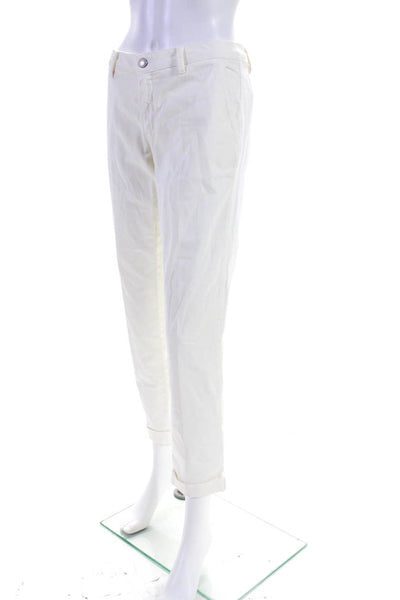 Sisley Womens Cotton Slim Fit Rolled Hem Low-Rise Trousers Pants White Size 31