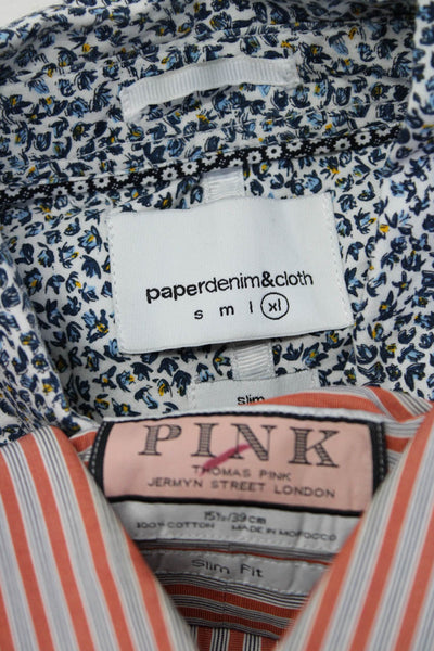 Thomas Pink Paper Denim + Cloth Womens Button Up Shirts Orange Blue 15 XL Lot 2