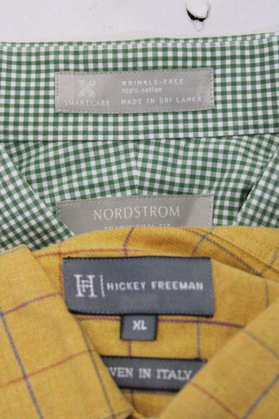 Hickey Freeman Nordstrom Mens Button Up Shirts Yellow Green Size XL 17.5 Lot 2